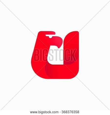 U Letter Logo With Eagle Head Silhouette. Vector Italic Font Perfect For Sport Identity, Luxury Post
