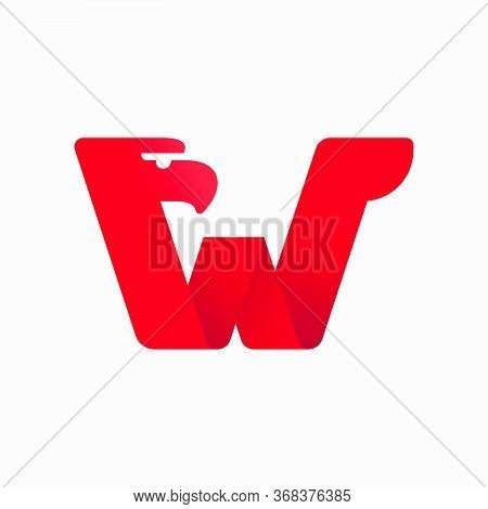 W Letter Logo With Eagle Head Silhouette. Vector Italic Font Perfect For Sport Identity, Luxury Post