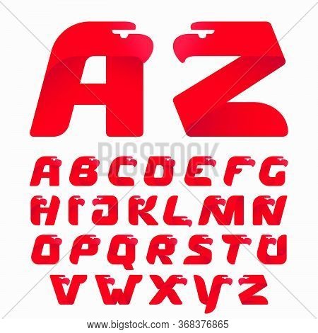 Alphabet With Eagle Head Silhouette. Vector Italic Font Perfect For Sport Identity, Luxury Posters A