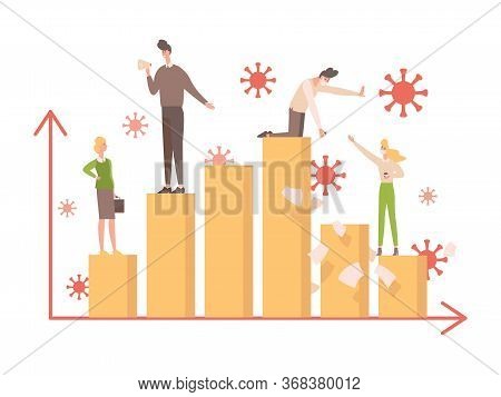 Bar Graph During Coronavirus With Business People On It Vector Flat Illustration. Covid-19 Affects W