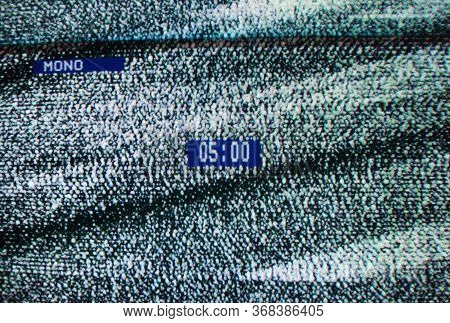 Glitch And Digital Clock On The Screen. Glitch Art. Digital Errors. Digital Artifacts. Pixel Noise.