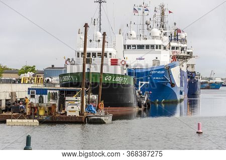 New Bedford, Massachusetts, Usa - May 27, 2020: Full House At Marine Commerce Terminal As Crew Works