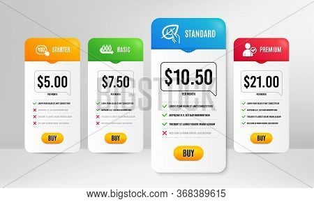 Queue, Quick Tips And Organic Tested Icons Simple Set. Price Table Template. Identity Confirmed Sign