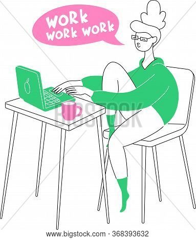 A Young Girl Freelancer Works Comfortably