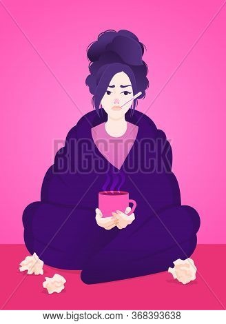 A Young Sick Girl With Temperature