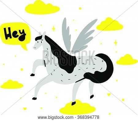 Funny Horse Says Hey Hand Drawn