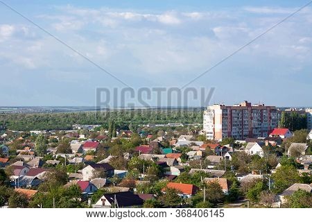 Photo Of The City Panorama  From The Roof Of A Residential Building (9th Floor) In Spring. There Are
