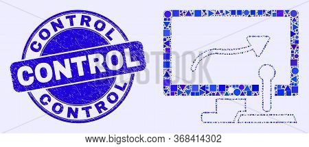 Geometric Remote Control Display Mosaic Icon And Control Seal Stamp. Blue Vector Round Grunge Seal S