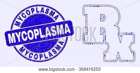 Geometric Rx Symbol Mosaic Icon And Mycoplasma Seal Stamp. Blue Vector Round Textured Seal Stamp Wit