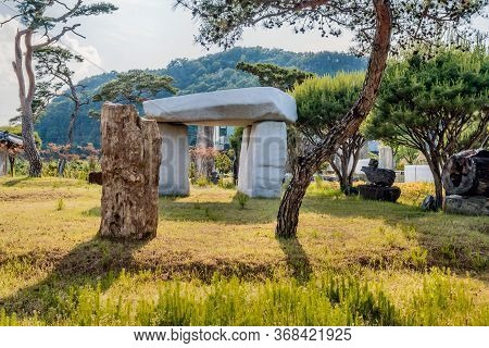Gimcheon, South Korea; May 24, 2020: Giant Stones On Display At Geological Rock Garden.