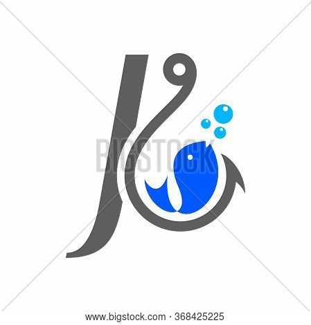 Simple And Clean Logo Design Initial J Combine With Hook And Fish.