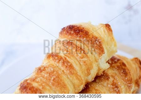Horn Pastry Cake With Vla Or Vanilla Custard Filling. Homemade Cumcum Cake Filled With Cream