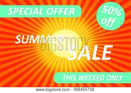 Poster Summer Sale, End Of Season, Special Offer. Invitation Banner Discounts. Design Bright With Su