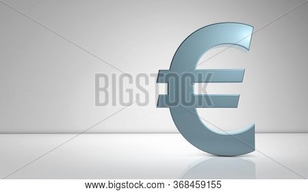 Blue Euro Sign On Gray Background With Copy Space. 3d Illustration
