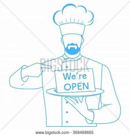 Vector Illustration Reopening Of Cafe, Restaurant After Covid-19 Quarantine, Coronavirus Pandemic. C