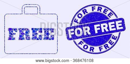 Geometric Free Case Mosaic Pictogram And For Free Seal Stamp. Blue Vector Round Textured Seal Stamp 