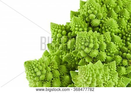 Texture Of Fresh Romanesco Broccoli Cabbage, Natural Food Background. Romanesco Cabbage Isolated On 