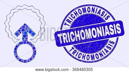 Geometric Insemination Mosaic Icon And Trichomoniasis Stamp. Blue Vector Round Grunge Seal Stamp Wit
