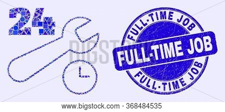 Geometric 24-7 Repair Service Mosaic Pictogram And Full-time Job Seal Stamp. Blue Vector Rounded Gru