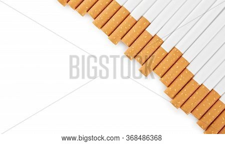 Set Сigarette Close Up Isolated On White Background. Smoking. Bad Habits. Smoking Leads To Lung Canc