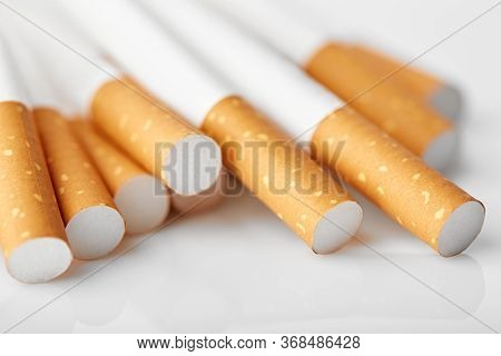 Set Сigarette close up isolated on white background. Smoking. Bad habits. Smoking leads to lung canc