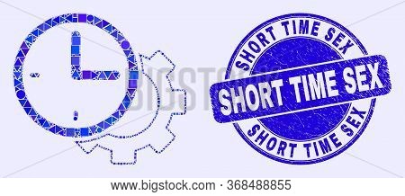 Geometric Time Settings Gear Mosaic Pictogram And Short Time Sex Seal Stamp. Blue Vector Round Grung