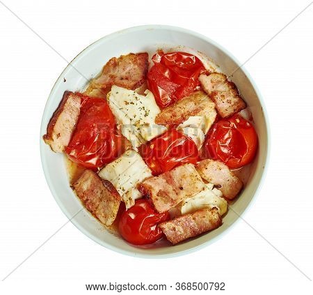 Cod With Chopped Tomatoes,  Crispy Pancetta,