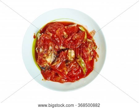 Trinidadian Fish Stew, Caribbean Fish Ith Marinated Red Snapper And Tilapia, Infused With Spices, He
