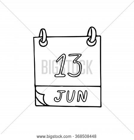 Calendar Hand Drawn In Doodle Style. June 13. International Albinism Awareness Day, Sewing Machine, 