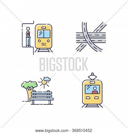 City Transportation Rgb Color Icons Set. Subway Station. Highway Multi Level Junction. Public Train.