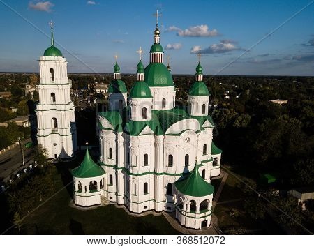 Aerail View To Cathedral Nativity Blessed Virgin In Kozelets, Chernihiv Region, Ukraine
