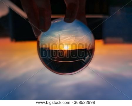 Sunset Catched In Glass Crystal Ball From Wroclaw Skyscraper