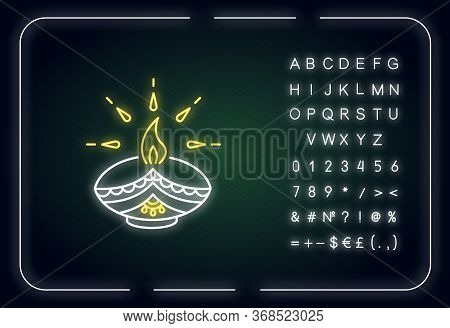Diwali Festival Neon Light Icon. Festival Of Lights. Traditional Diya. Indian Holiday. Clay Lamp. Ou