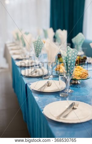 Birthday Served Blue Table Before Selebration