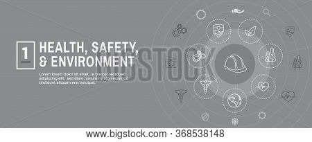 Health Safety And Environment Icon Set & Web Header Banner