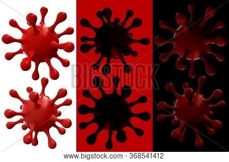 Set Coronavirus & Covid-19 Viruses Cells, Biology Isolated On Background. 3d Illustration With Clipp
