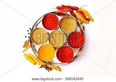 Spices And Dry Herbs Isolated On White Background
