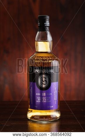 Trondheim, Norway - May 26 2020: Springbank single malt scotch whisky bottle
