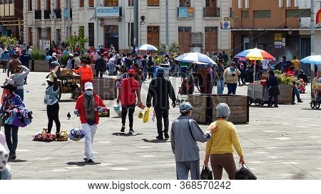 Cuenca, Ecuador - May 27,2020: Plaza Civica Is Trading Square In Front Of Agriculture Market 9 De Oc