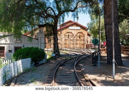 Old Poway Park And Village With Poway Midland Railroad Train Station, Poway, California, Usa. April 