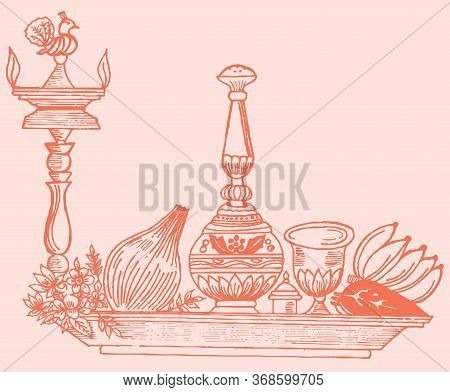 Drawing Or Sketch Of Hindu Wedding Card Design Element Outline Editable Vector Illustration. Hindu R
