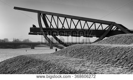 Old Man Looks Down On The Neckar From The Bridge Viewing Platform.in The Foreground The Staggered Me