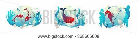 Stop Plastic Pollution, Decomposition Trash In Sea. Social Global Aqua Problems Concept. Environment