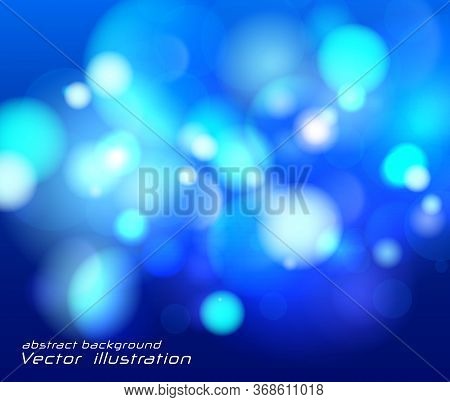 Festive Blue And Golden Luminous Background With Colorful Lights Bokeh. Christmas Concept Xmas Greet