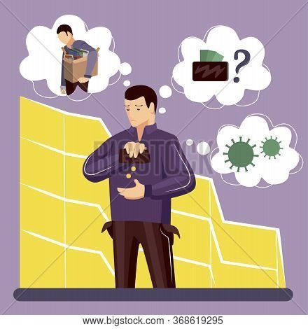 Money Shortage And Financial Crysis Concept. Depressed Man Thinking About Money. Economic Crisis, Ba