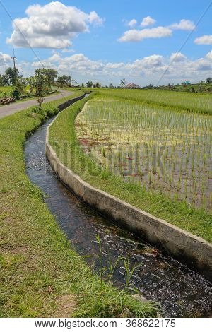 Irrigation Canal Called Subak, A Traditional Way Of Bringing Water To The Fields And Rice Terraces I