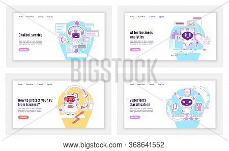 Bad And Good Bots Landing Page Flat Silhouette Vector Templates Set. Personal Ai Assistants Homepage