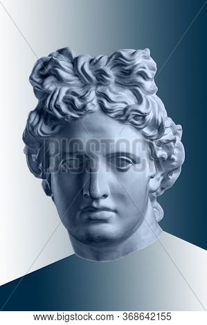Collage With Plaster Antique Sculpture Of Human Face In A Pop Art Style. Creative Concept Image With