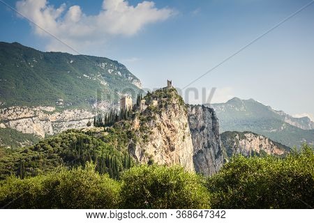 Arco Castle (castello Di Arco ) On High Rock View In Alps, Sarca Valley, Trentino-alto Adige Norther