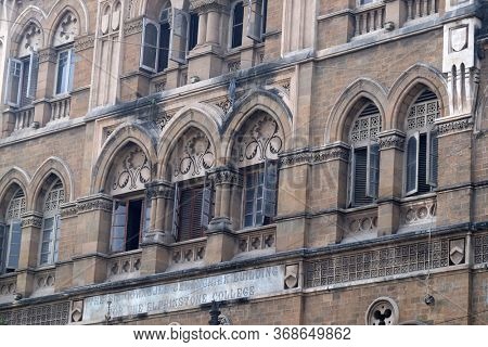 MUMBAI, INDIA - FEBRUARY 14, 2020: Colonial-era Elphinstone College in Mahatma Gandhi Road, Kala Ghoda, Fort, Mumbai, India